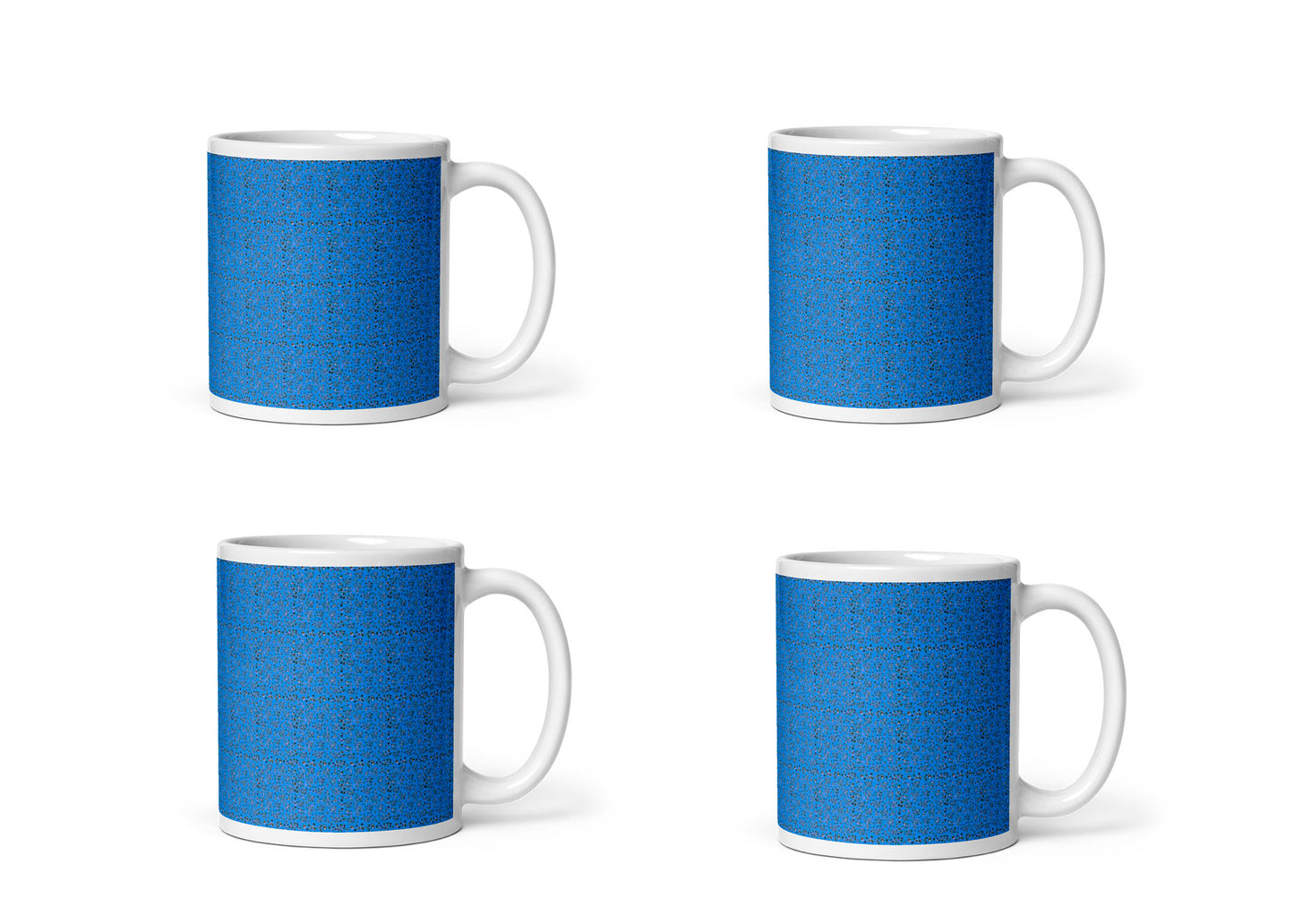 White Glossy Mug, Blue Pattern Print, Home