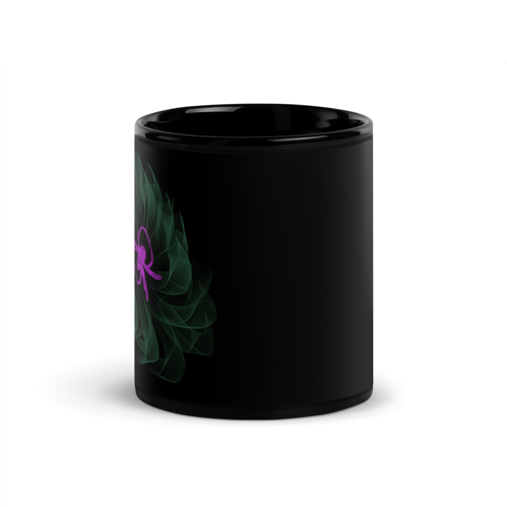 Black Glossy Mug, Green Floral Print, Home